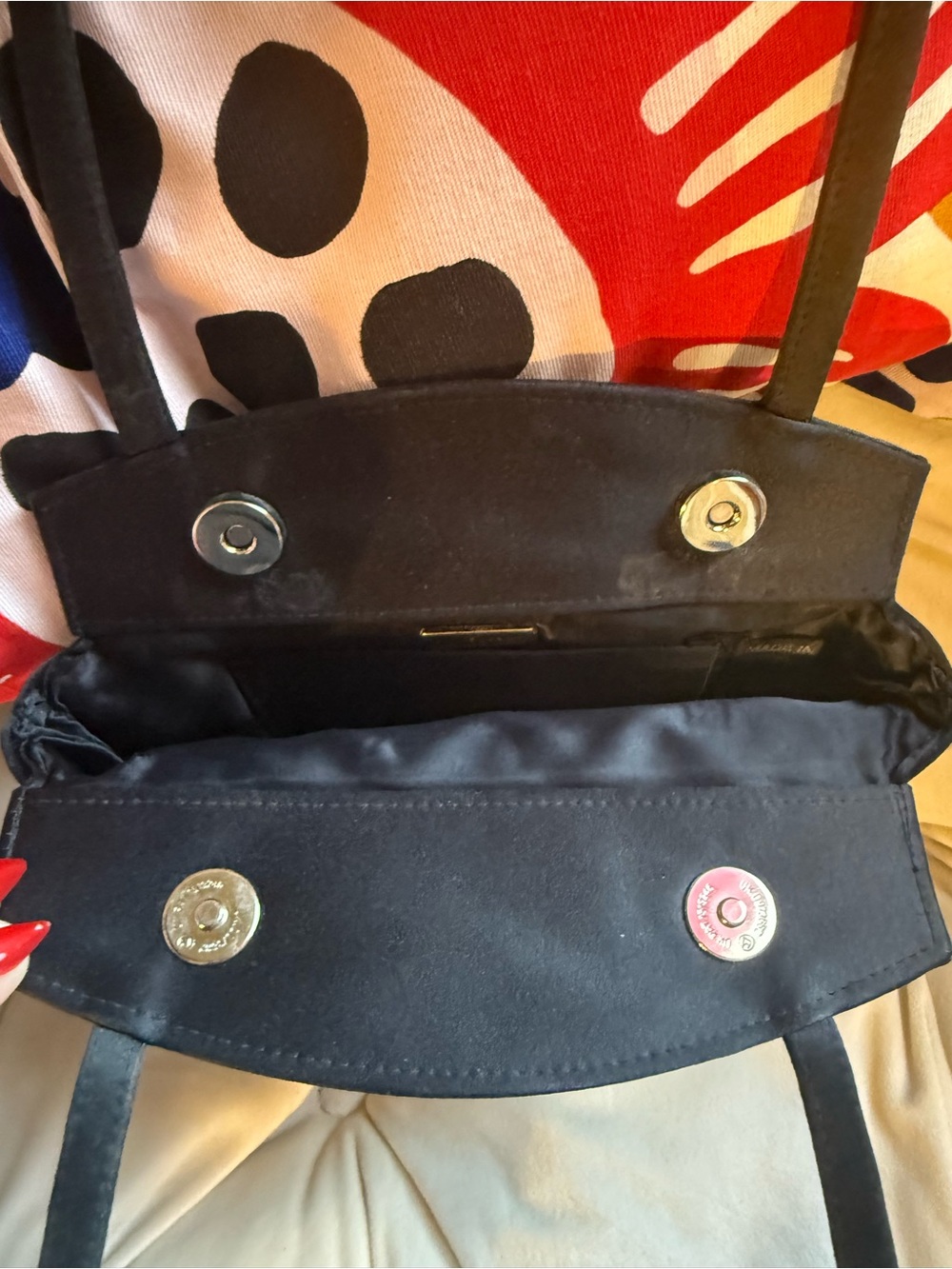 90s Bloomingdale's Black Mini Bag Purse with Floral Appliqué - Picture 6 of 9